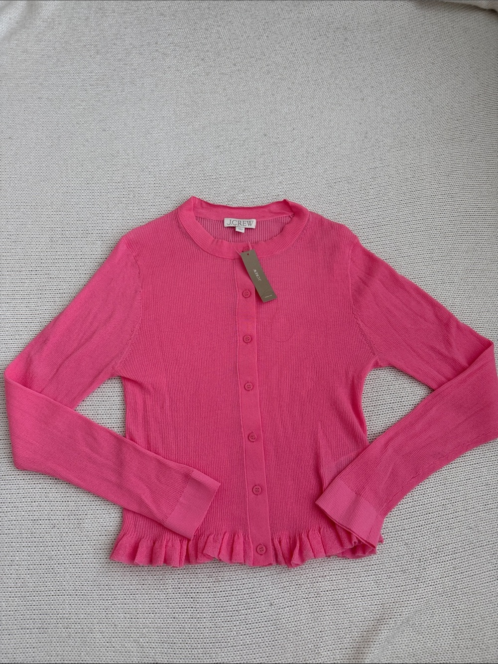 NWT! J Crew Ruffle Trim Cotton Gauze Cardigan Pink Size Large